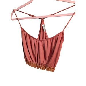 Free People Intimately Ribbed Lace Trim Crop Cami Top Terracotta Rust Small S/P